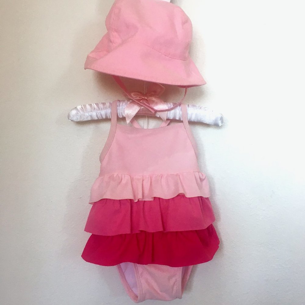 SALE! - One-Piece Swimsuit for Baby w/ Matching Sun Hat